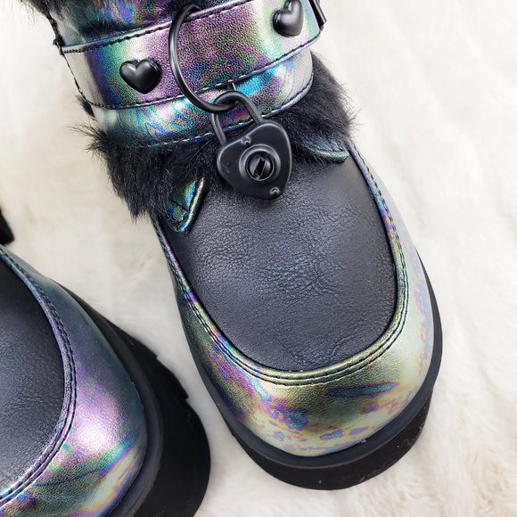 Ash Goth Punk Furry Mid Calf Platform Boots - Picture 15 of 15